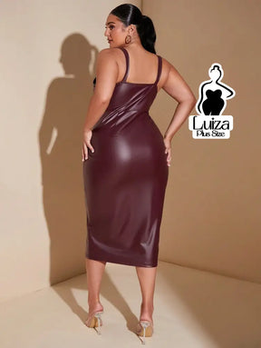 Vestido Midi Justo Alças Largas Sintético Plus Size