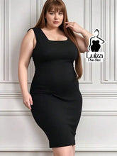 Vestido Midi Justo Sem Mangas Decote Quadrado Plus Size