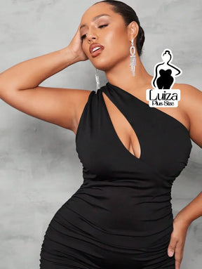 Vestido Midi Um Ombro Só Recorte Drapeado Elegante Plus Size