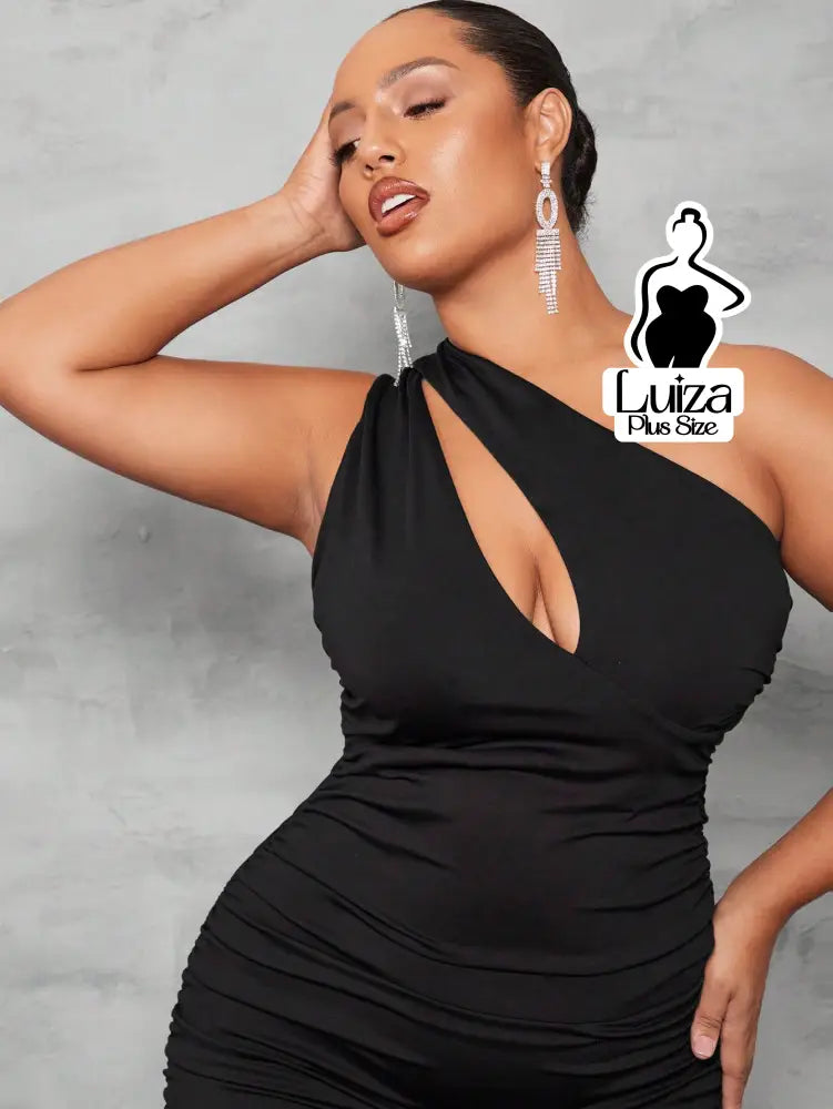Vestido Midi Um Ombro Só Recorte Drapeado Elegante Plus Size